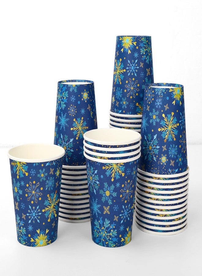 JarThenaAMCS مجموعة أكواب ورقية شتوية من JarThenaAMCS، 50 قطعة، بتصميم ندفة ثلجية زرقاء وذهبية، للاستخدام مرة واحدة، مثالية للمشروبات الباردة والساخنة في عيد الميلاد، وحفلات الزفاف، وتزيين طاولات الحفلات، سعة 9 أونصة. - Image 1